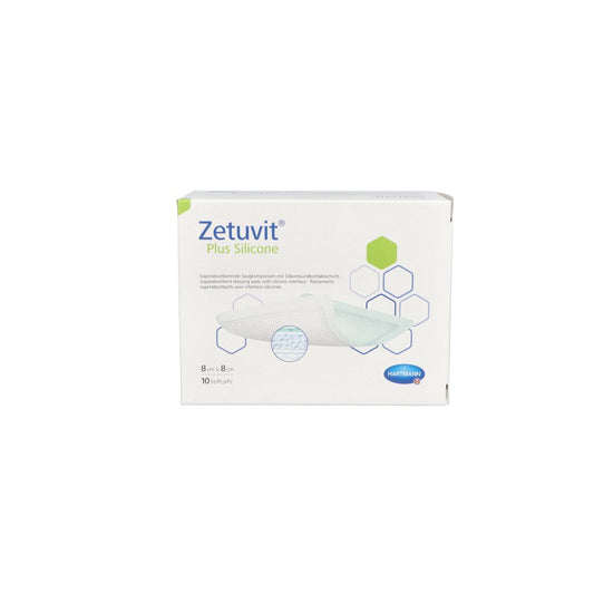 Das Produktfoto zeigt Zetuvit Plus Silicone Steril 8x8 Cm (10 stk) PZN 13231830