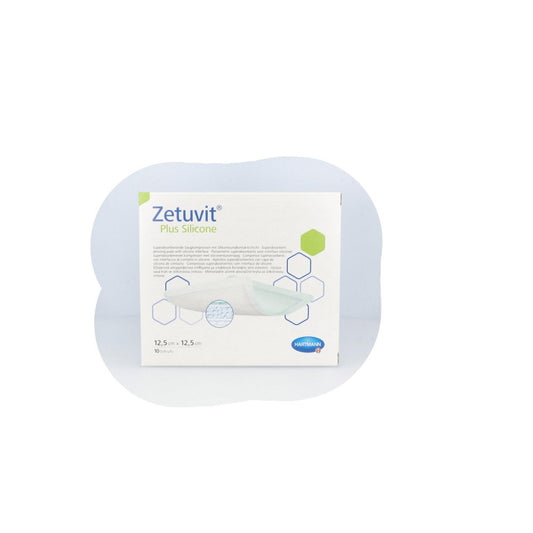 Das Produktfoto zeigt Zetuvit Plus Silicone Steril 12,5x12,5 Cm (10 stk) PZN 13231853