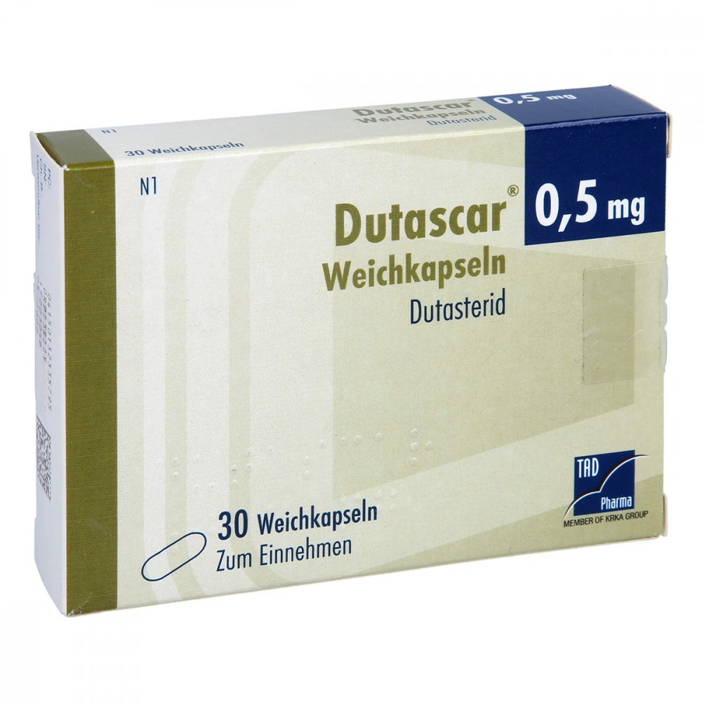 Das Produktfoto zeigt Dutascar 0,5 Mg Weichkapseln (30 stk) PZN 13233579