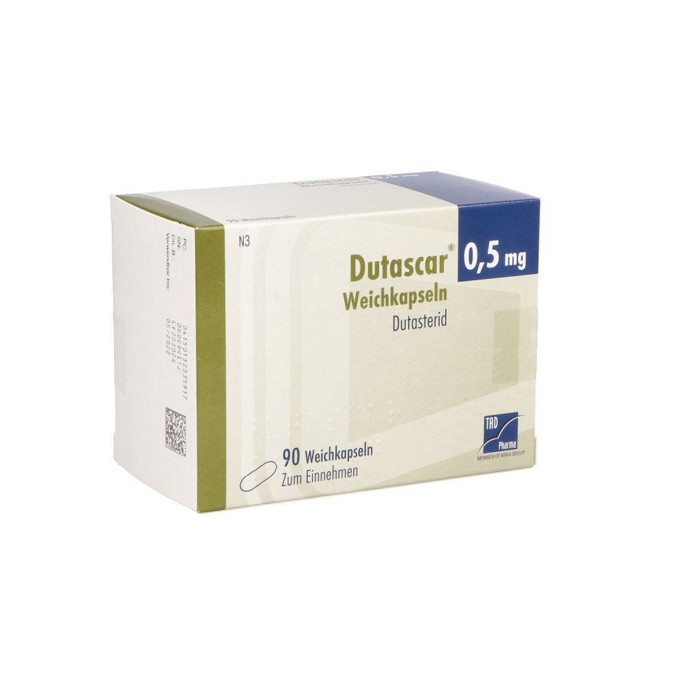 Das Produktfoto zeigt Dutascar 0,5 Mg Weichkapseln (90 stk) PZN 13233591
