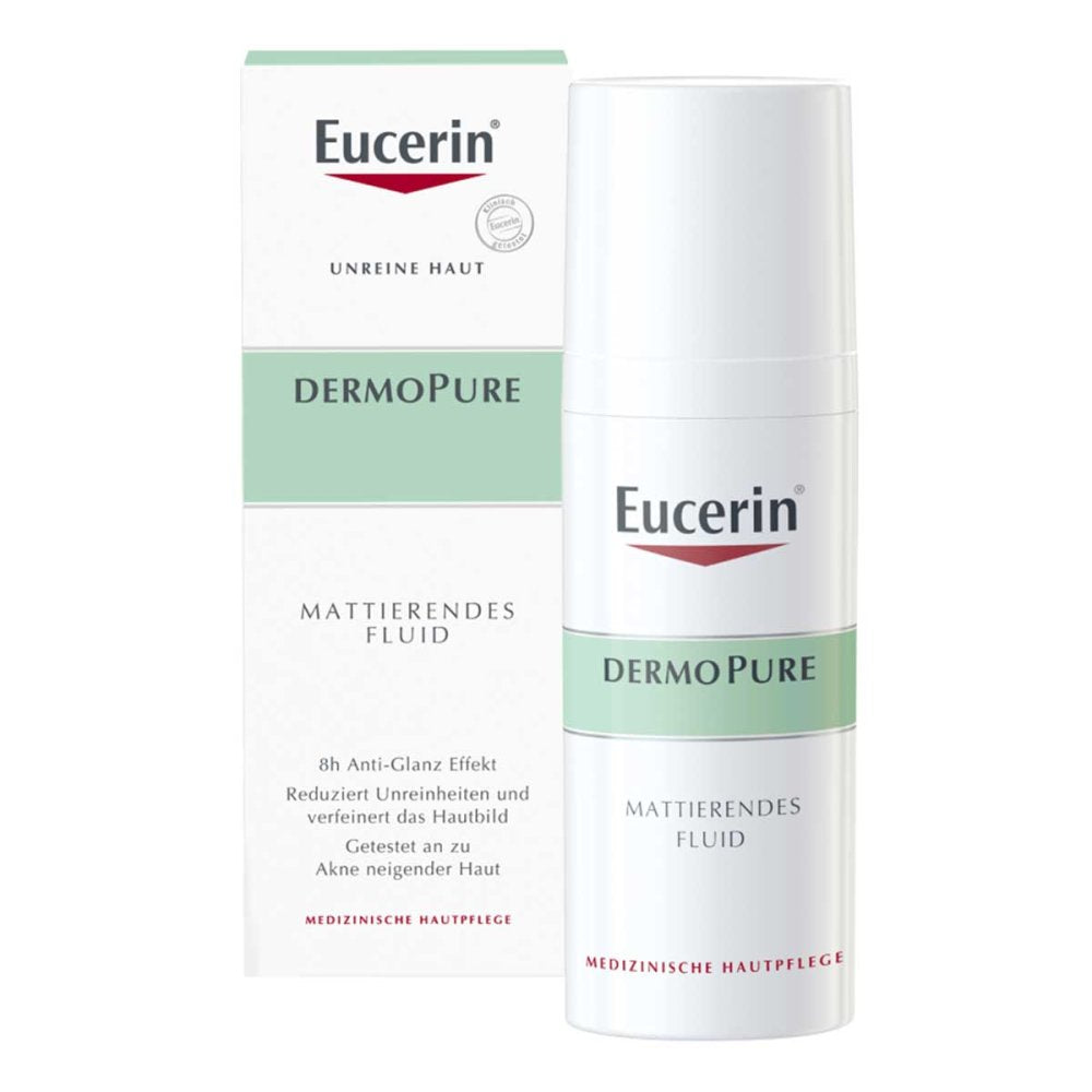 Das Produktfoto zeigt Eucerin Dermopure Mattierendes Fluid (50 ml) PZN 13235644