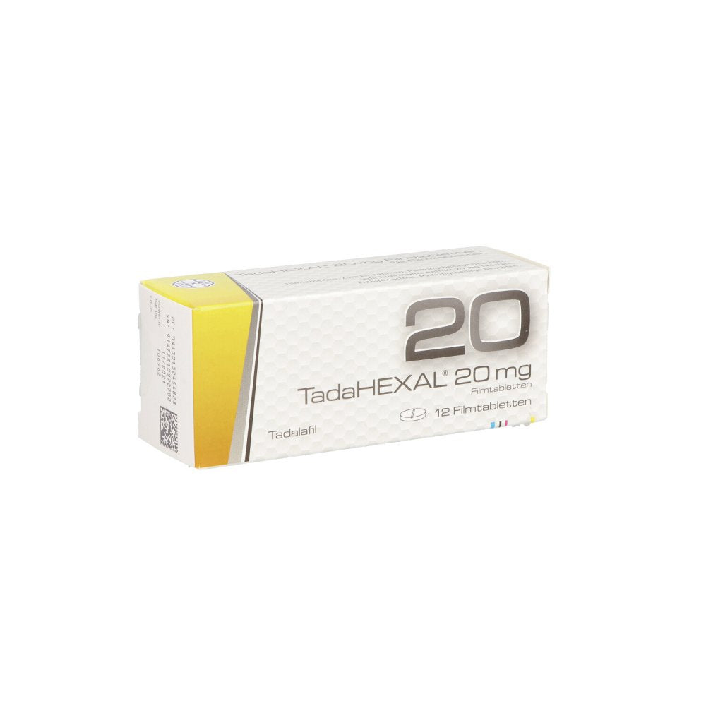 Das Produktfoto zeigt Tadahexal 20 Mg Filmtabletten (12 stk) PZN 13245482