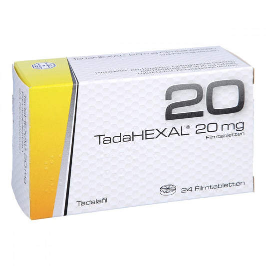 Das Produktfoto zeigt Tadahexal 20 Mg Filmtabletten (24 stk) PZN 13245499