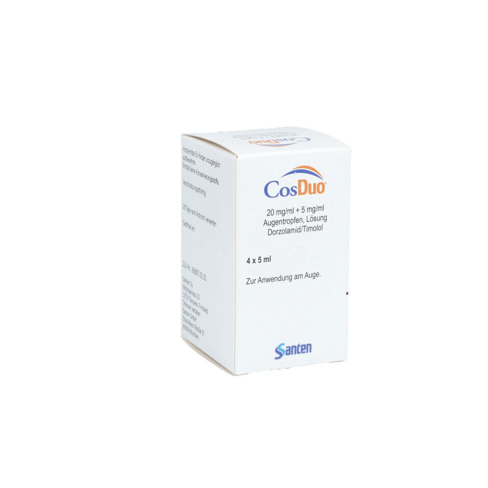 Das Produktfoto zeigt Cosduo 20 Mg/Ml + 5 Mg/Ml Augentropfen (4X5 ml) PZN 13245660