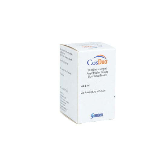 Das Produktfoto zeigt Cosduo 20 Mg/Ml + 5 Mg/Ml Augentropfen (4X5 ml) PZN 13245660