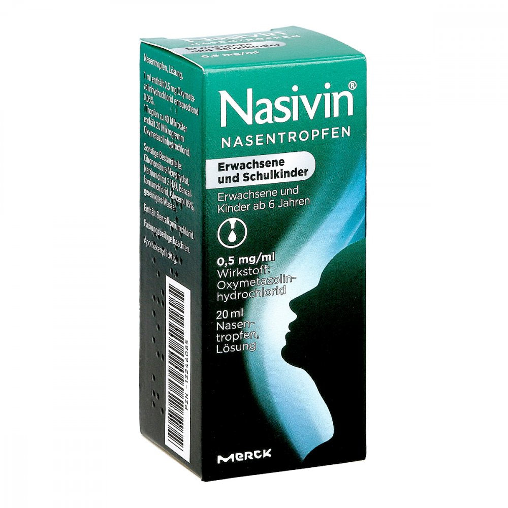 Das Produktfoto zeigt Nasivin Nasentropfen Erwachsene U.Schulkinder (20 ml) PZN 13246085