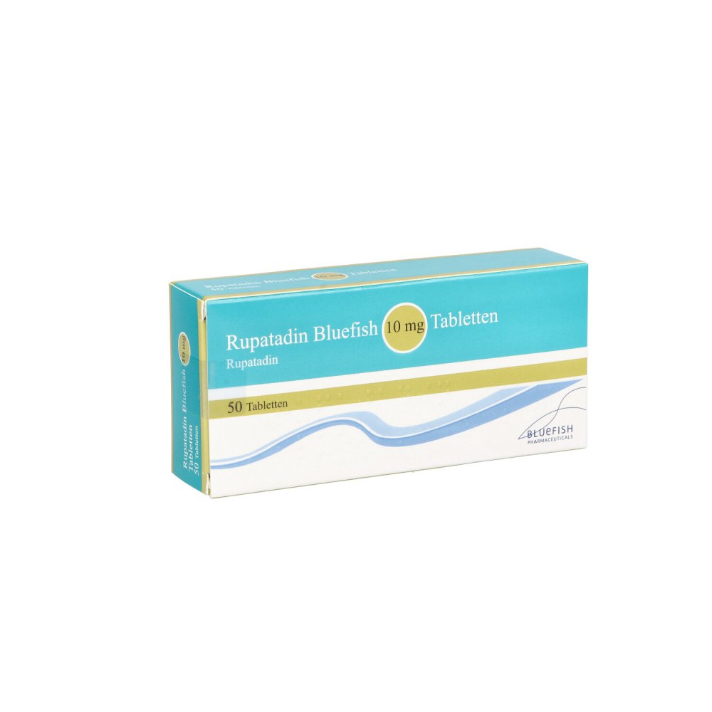 Das Produktfoto zeigt Rupatadin Bluefish 10 Mg Tabletten (50 stk) PZN 13247883