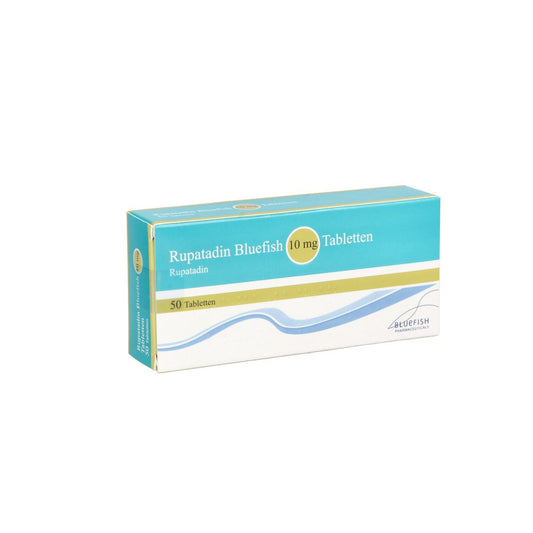 Das Produktfoto zeigt Rupatadin Bluefish 10 Mg Tabletten (50 stk) PZN 13247883