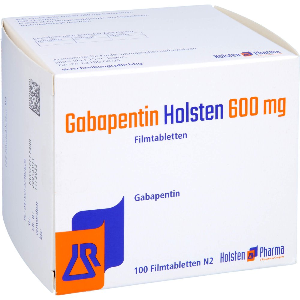 Das Produktfoto zeigt Gabapentin Holsten 600 Mg Filmtabletten (100 stk) PZN 13248262