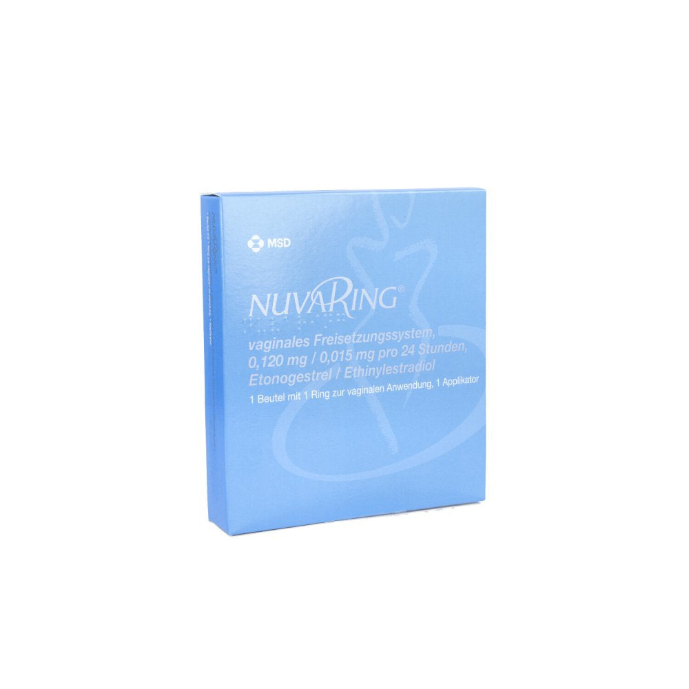 Das Produktfoto zeigt Nuvaring Vag.Freisetz.Sy.0,120/0,015mg/24h M.Appl. (1 stk) PZN 13331632