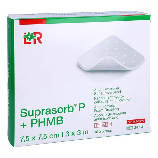 Das Produktfoto zeigt Suprasorb P+Phmb Schaumverband 7,5x7,5 Cm (10 stk) PZN 13345485