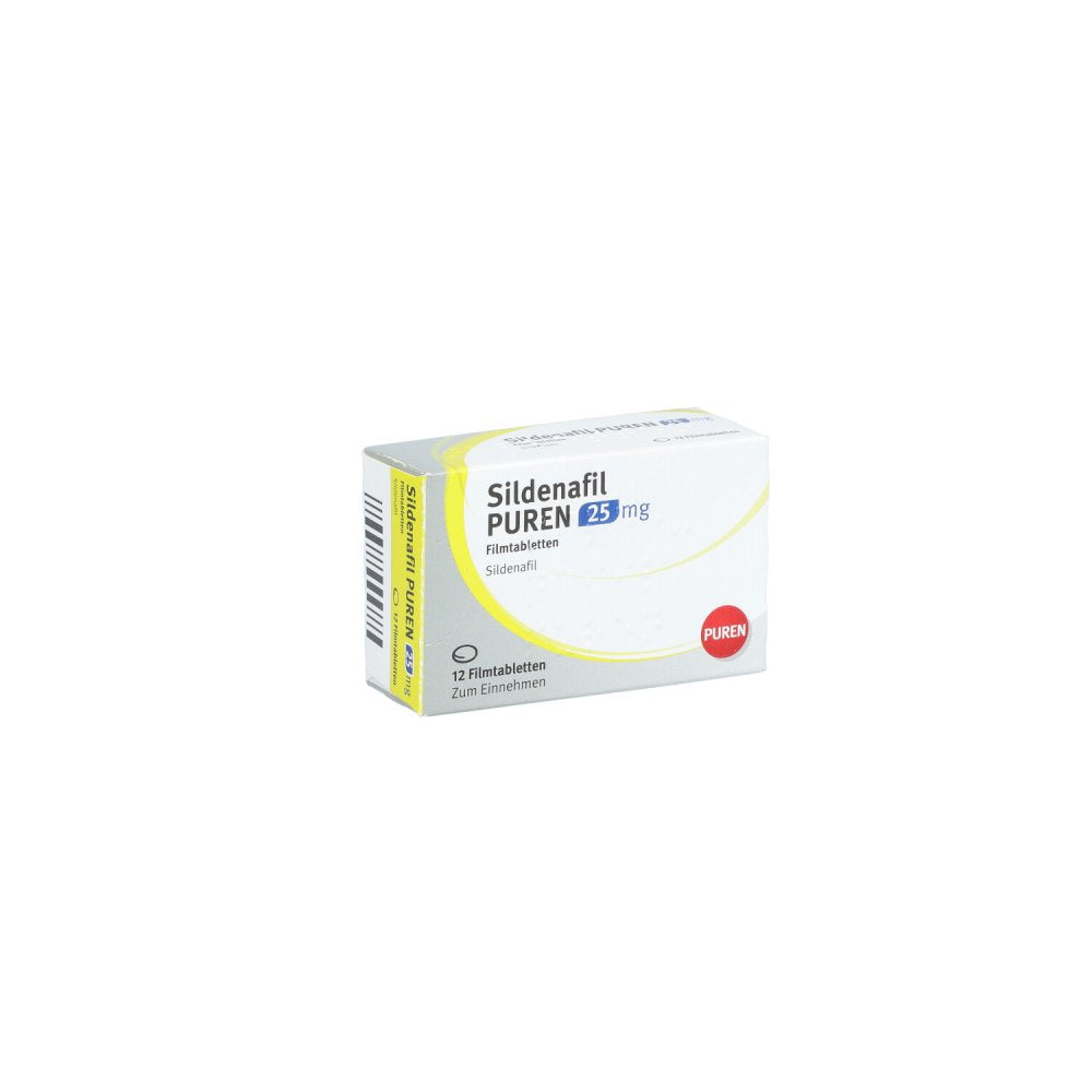 Das Produktfoto zeigt Sildenafil Puren 25 Mg Filmtabletten (12 stk) PZN 13353237