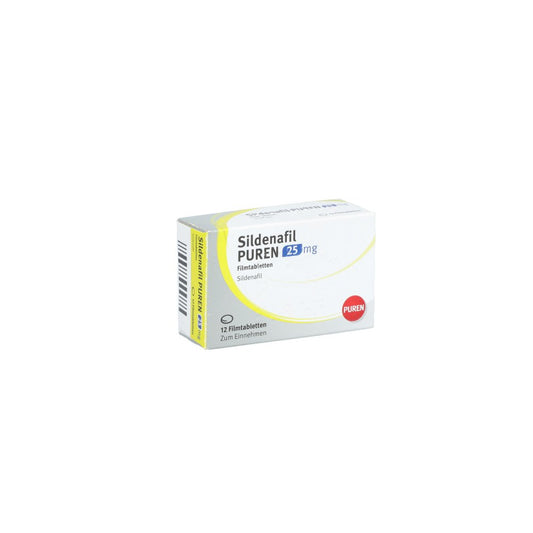 Das Produktfoto zeigt Sildenafil Puren 25 Mg Filmtabletten (12 stk) PZN 13353237