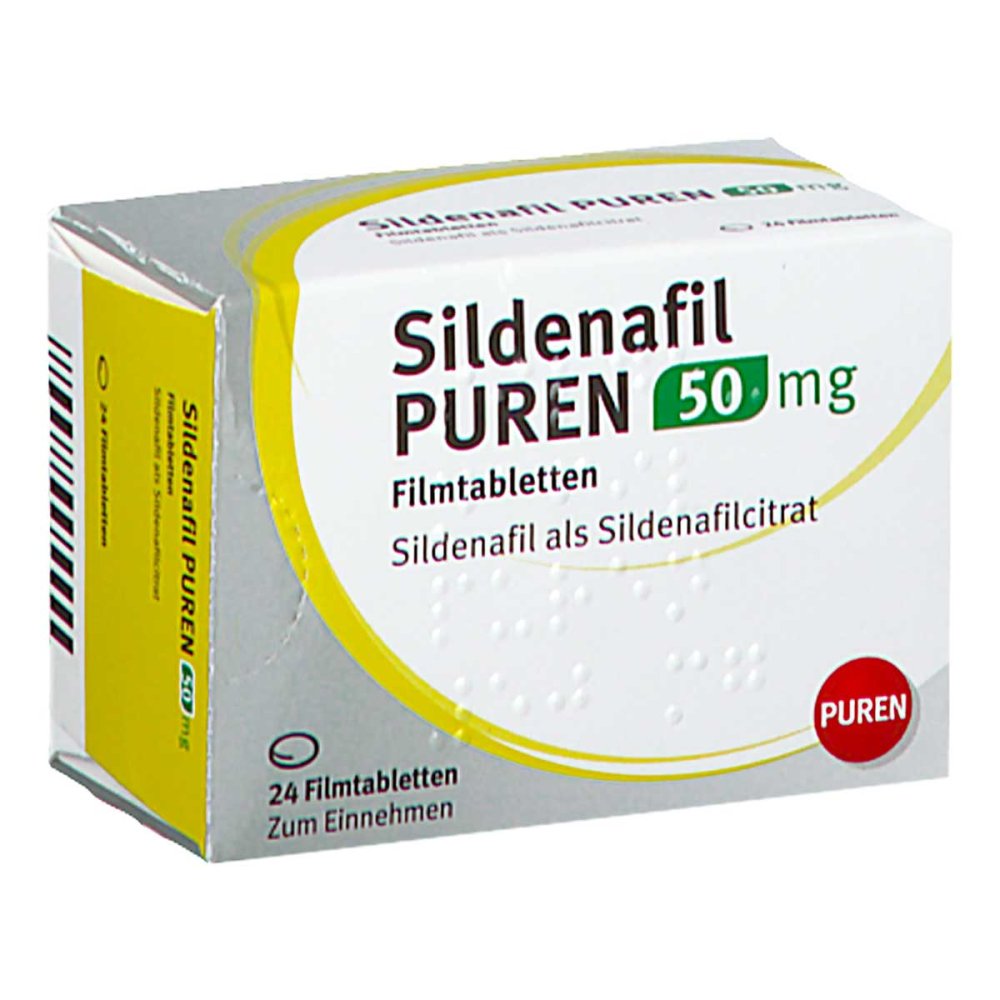 Das Produktfoto zeigt Sildenafil Puren 50 Mg Filmtabletten (24 stk) PZN 13354366