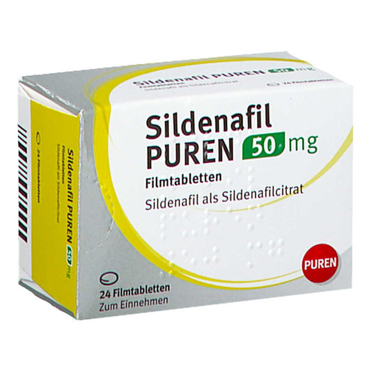 Das Produktfoto zeigt Sildenafil Puren 50 Mg Filmtabletten (24 stk) PZN 13354366