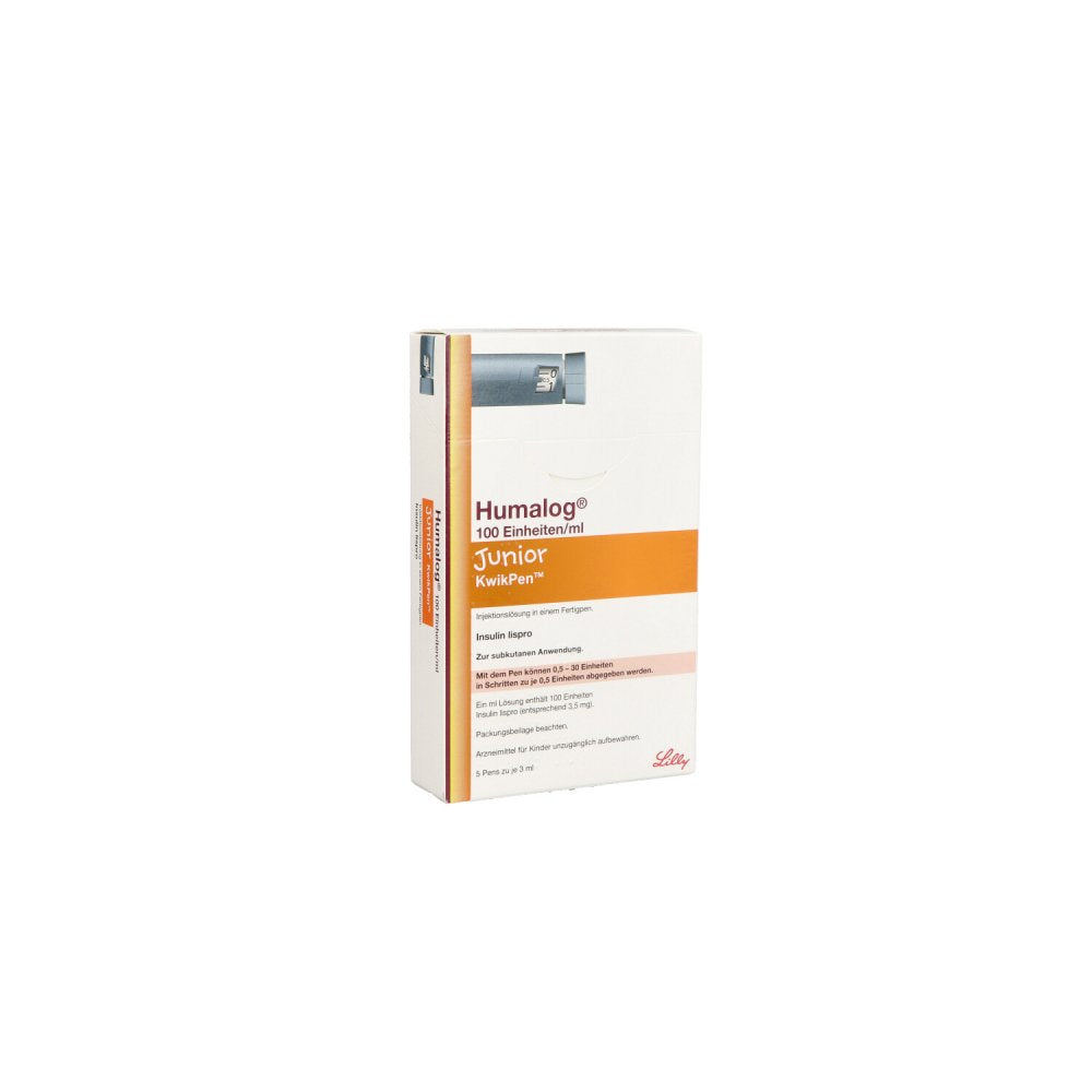 Das Produktfoto zeigt Humalog 100 E/Ml Junior Kwikpen Injektionslsg. (5X3 ml) PZN 13360355