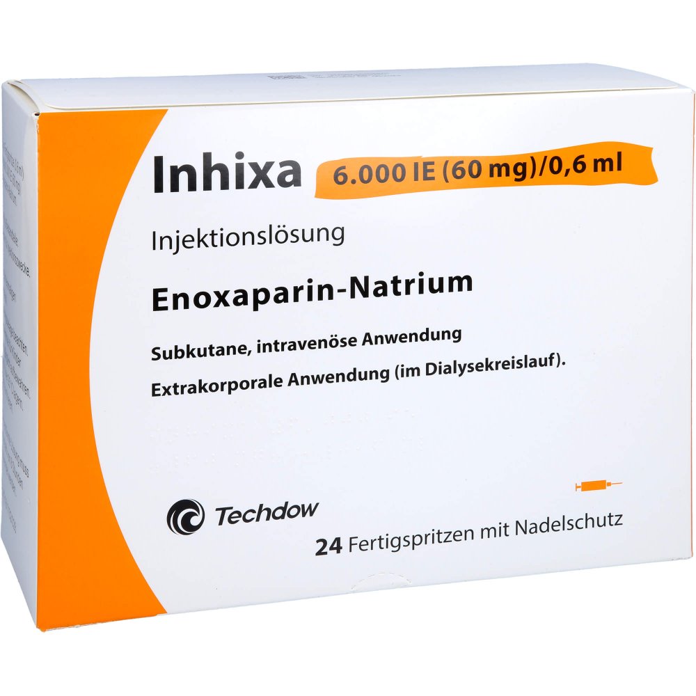 Das Produktfoto zeigt Inhixa 6.000 I.E. 60 Mg/0,6 Ml Ilo F.Sp.+Sich-Sys. (24 stk) PZN 13415487
