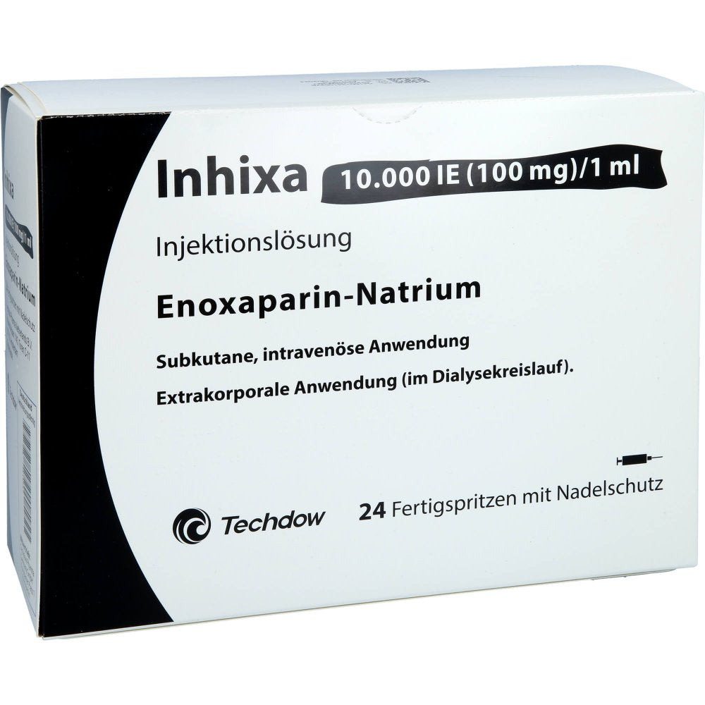 Das Produktfoto zeigt Inhixa 10.000 I.E. 100 Mg/1 Ml Ilo F.Sp.+Sich-Sys. (24 stk) PZN 13415547
