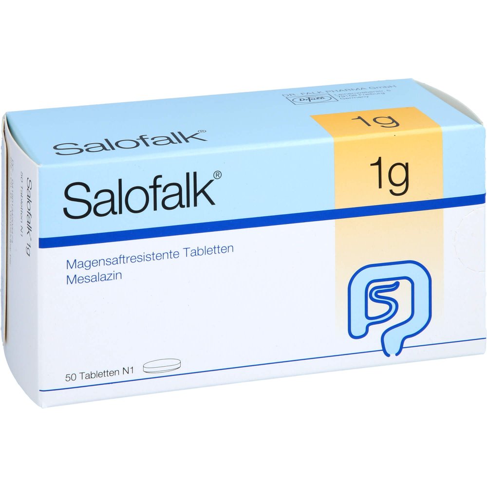 Das Produktfoto zeigt Salofalk 1 G Magensaftresistente Tabletten (50 stk) PZN 13420347