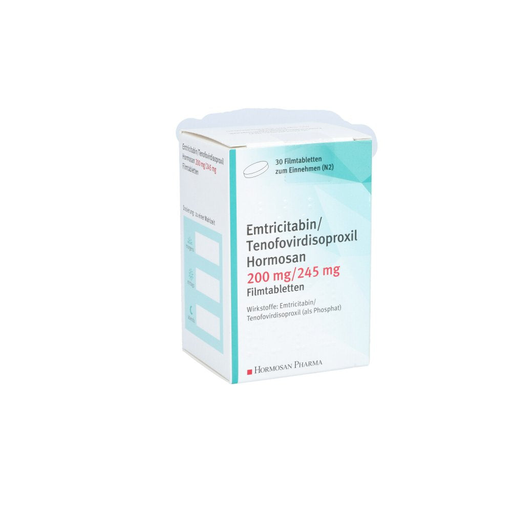 Das Produktfoto zeigt Emtricitabin/Tenofovirdisoproxil Hormos.200/245mg (30 stk) PZN 13420850