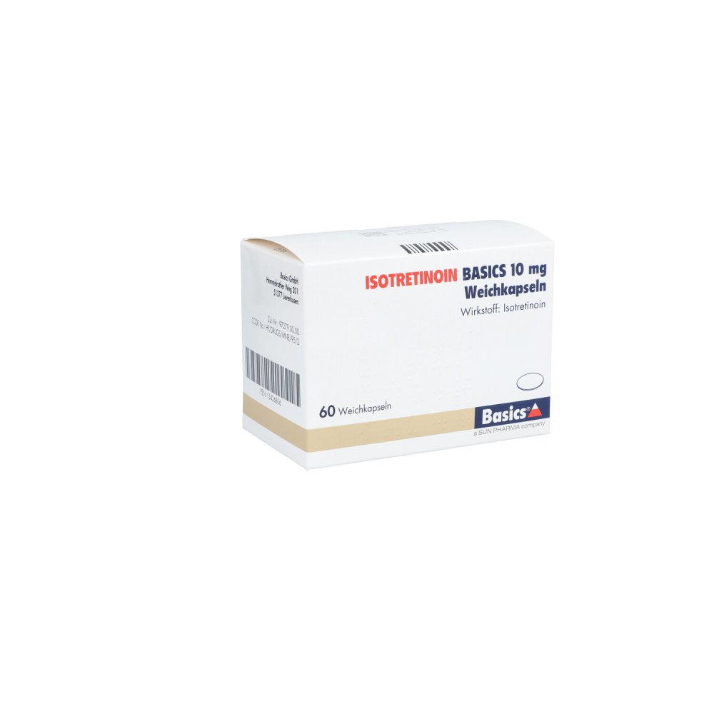 Das Produktfoto zeigt Isotretinoin Basics 10 Mg Weichkapseln (60 stk) PZN 13426806