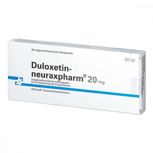 Das Produktfoto zeigt Duloxetin-Neuraxpharm 20 Mg Magensaftres.Hartkaps. (28 stk) PZN 13502111