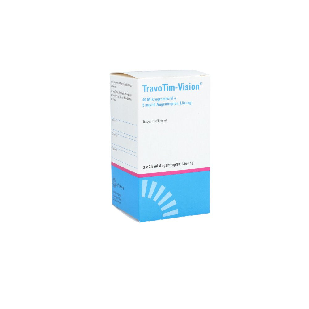 Das Produktfoto zeigt Travotim-Vision 40 Mikrogramm/Ml + 5 Mg/Ml At Lsg. (3X2.5 ml) PZN 13504452