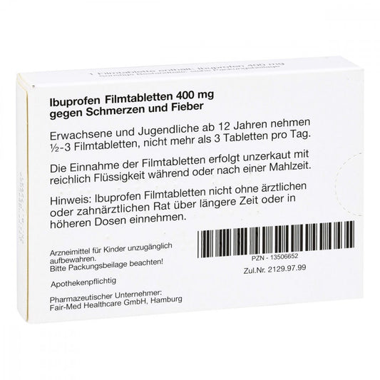 Das Produktfoto zeigt Ibuprofen 400 Mg Filmtabletten (20 stk) PZN 13506652