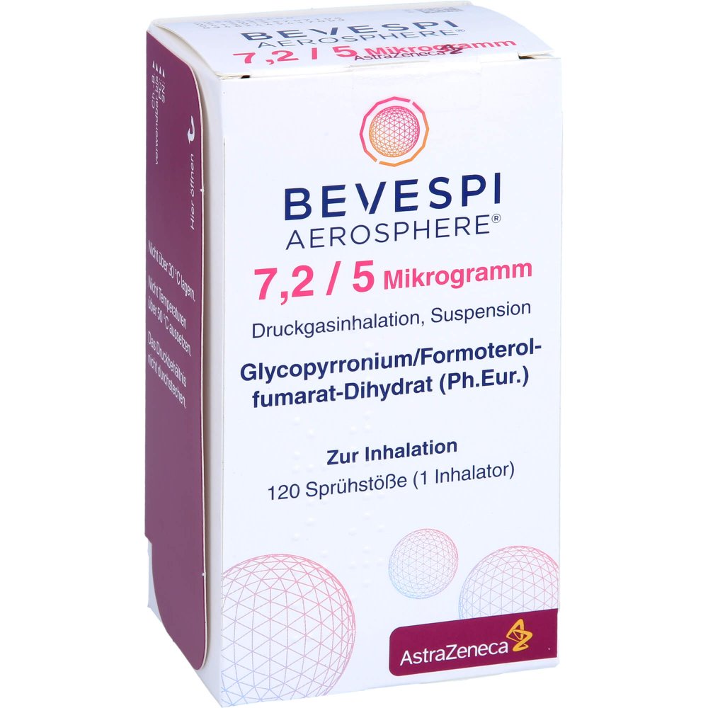 Das Produktfoto zeigt Bevespi Aerosphere 7,2 Μg/5 Μg Dru.Gasinh.120hub (1 stk) PZN 13570710