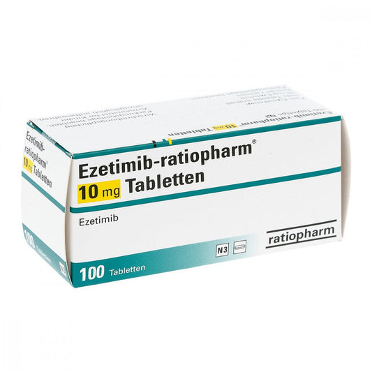 Das Produktfoto zeigt Ezetimib-Ratiopharm 10 Mg Tabletten (100 stk) PZN 13572689