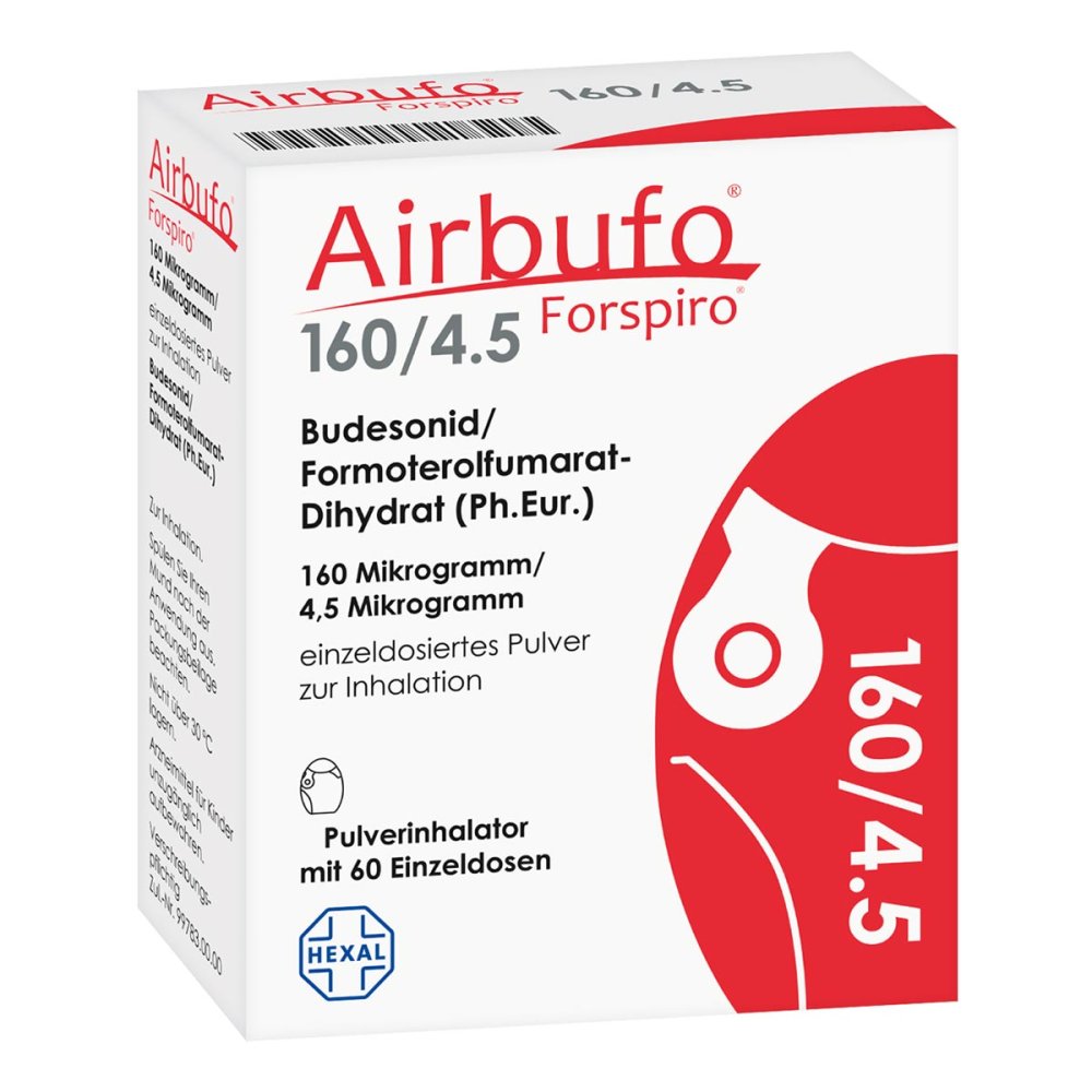 Das Produktfoto zeigt Airbufo Forspiro 160 Μg/4,5 Μg/Dosis 60 Ed (1 stk) PZN 13584675