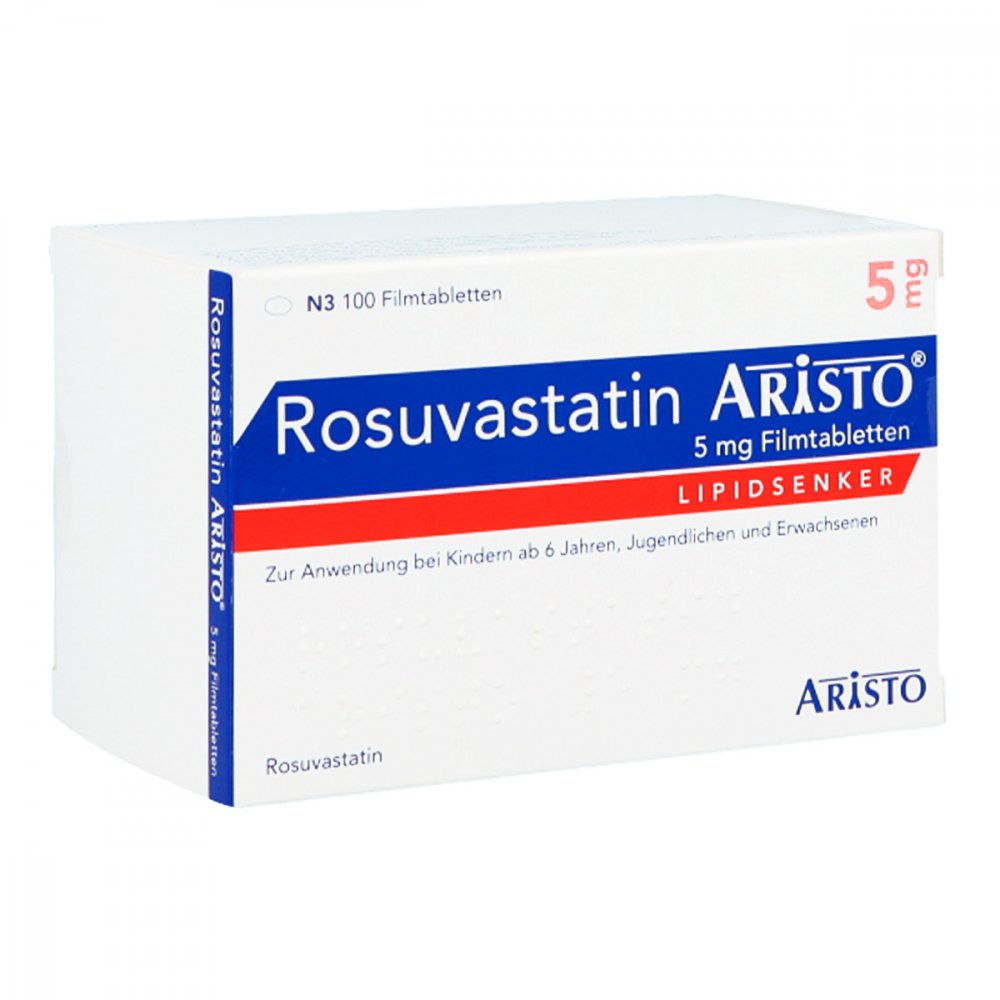 Das Produktfoto zeigt Rosuvastatin Aristo 5 Mg Filmtabletten (100 stk) PZN 13588584