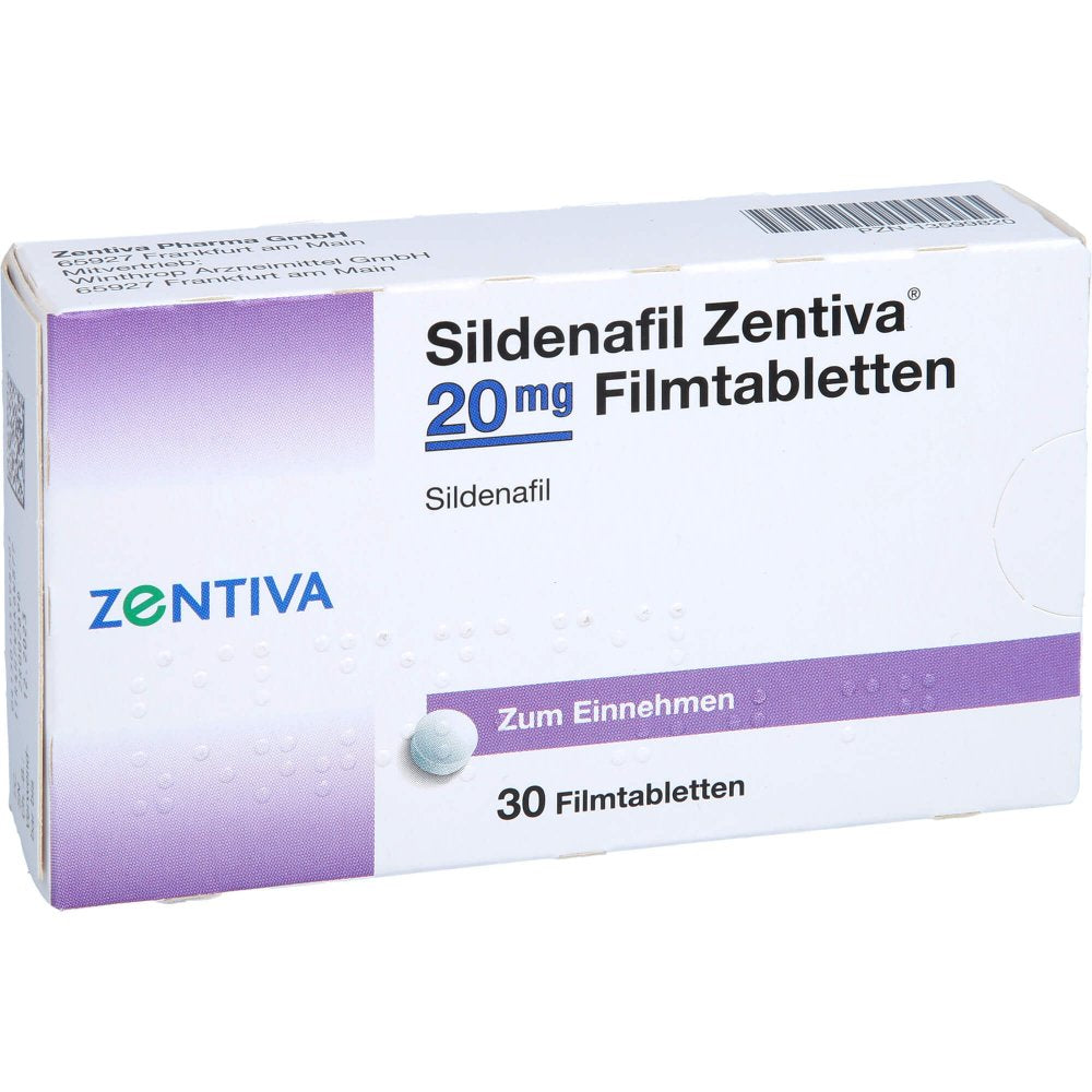 Das Produktfoto zeigt Sildenafil Zentiva 20 Mg Filmtabletten (30 stk) PZN 13599820