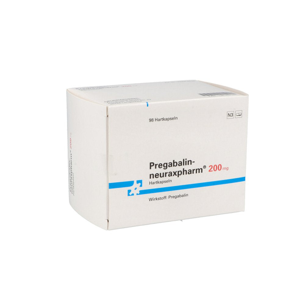 Das Produktfoto zeigt Pregabalin-Neuraxpharm 200 Mg Hartkapseln (98 stk) PZN 13655033
