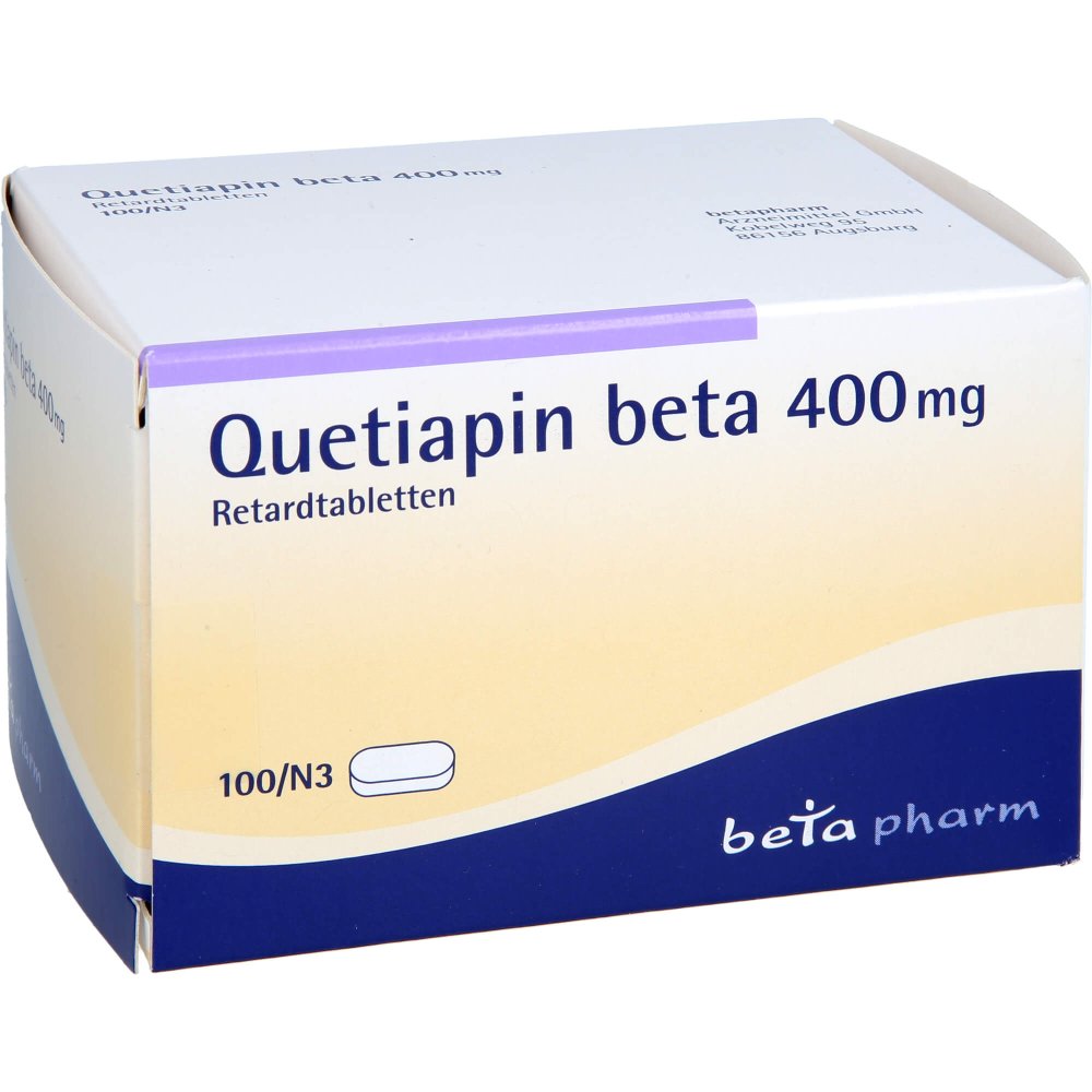 Das Produktfoto zeigt Quetiapin Beta 400 Mg Retardtabletten (100 stk) PZN 13700236