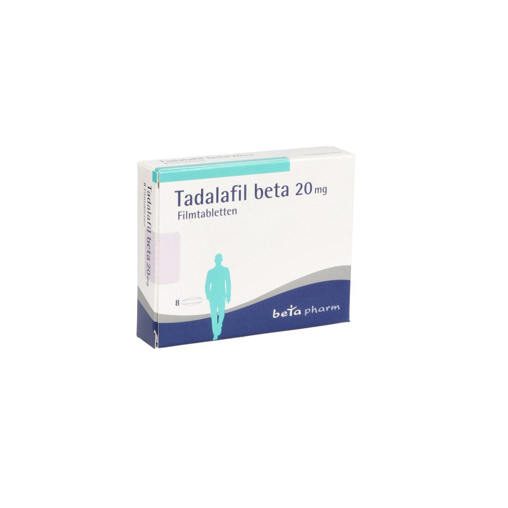 Das Produktfoto zeigt Tadalafil Beta 20 Mg Filmtabletten (8 stk) PZN 13700259