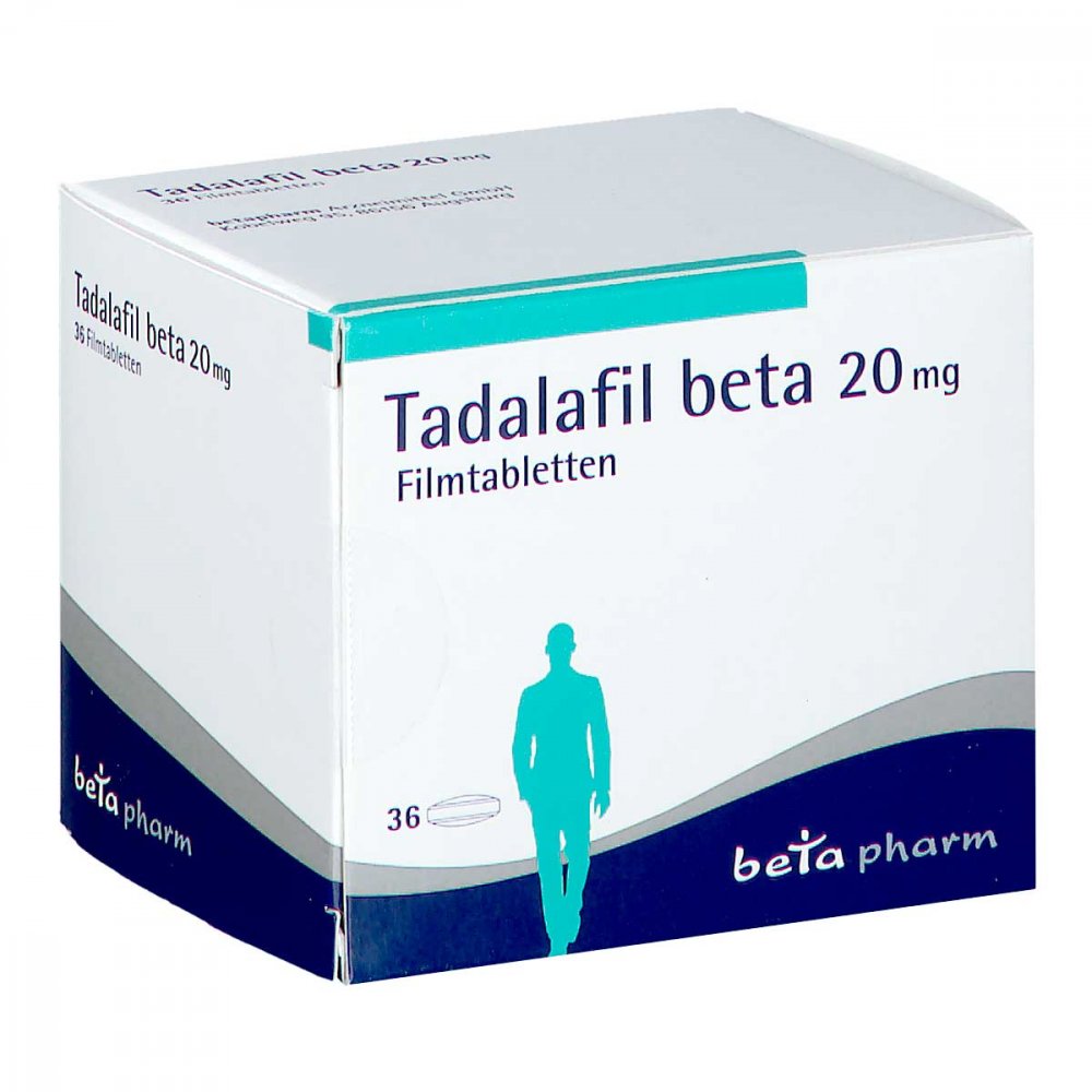Das Produktfoto zeigt Tadalafil Beta 20 Mg Filmtabletten (36 stk) PZN 13700319