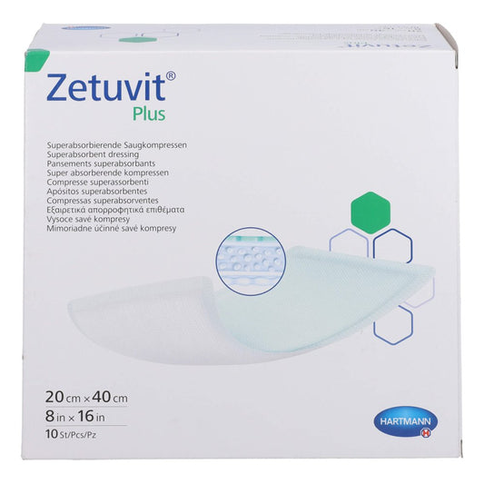 Das Produktfoto zeigt Zetuvit Plus Extrastarke Saugkompr.Steril 20x40 Cm (10 stk) PZN 13701939