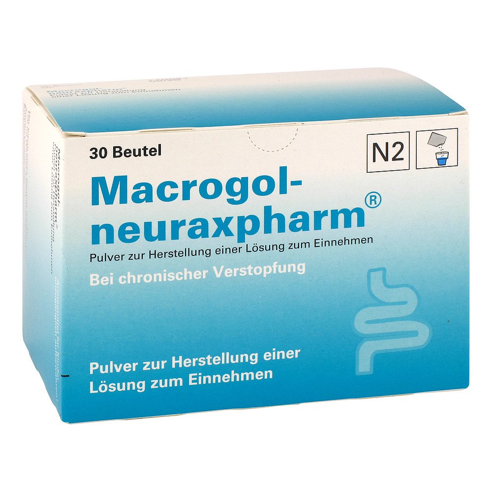 Das Produktfoto zeigt Macrogol-Neuraxpharm Plv.Z.Her.E.Lsg.Z.Einnehmen (30 stk) PZN 13703275