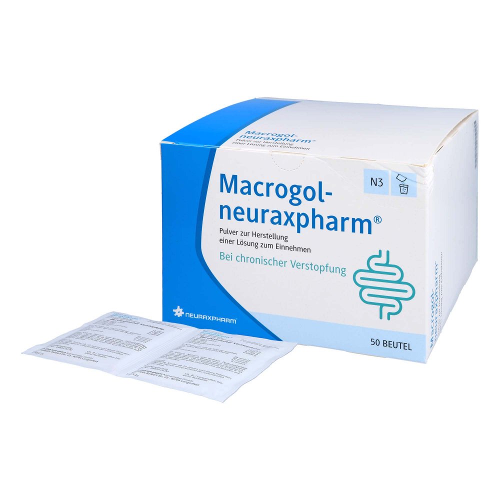 Das Produktfoto zeigt Macrogol-Neuraxpharm Plv.Z.Her.E.Lsg.Z.Einnehmen (50 stk) PZN 13703281