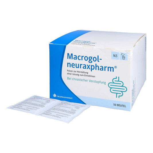 Das Produktfoto zeigt Macrogol-Neuraxpharm Plv.Z.Her.E.Lsg.Z.Einnehmen (50 stk) PZN 13703281