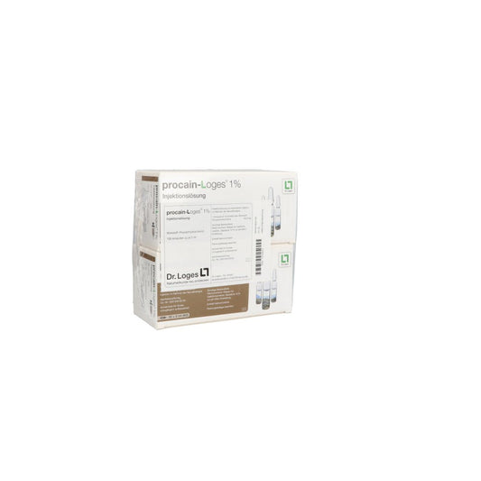 Das Produktfoto zeigt Procain-Loges 1% Injektionslösung Ampullen (100X2 ml) PZN 13704010