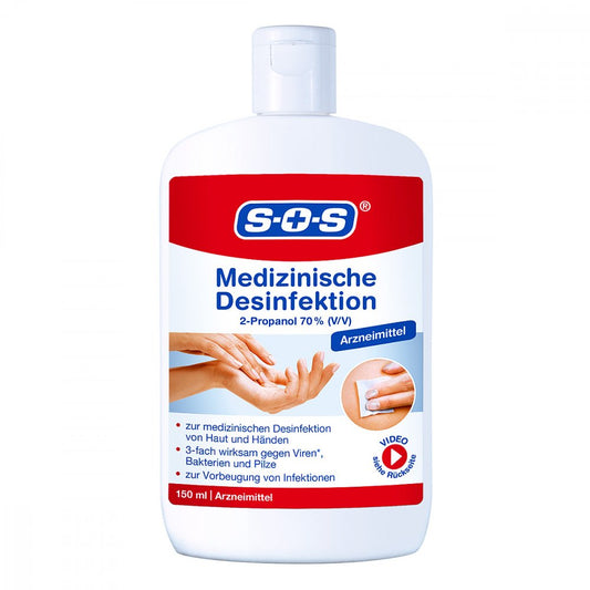 Das Produktfoto zeigt Sos Medizinische Desinfektion Hände/Haut (150 ml) PZN 13706612