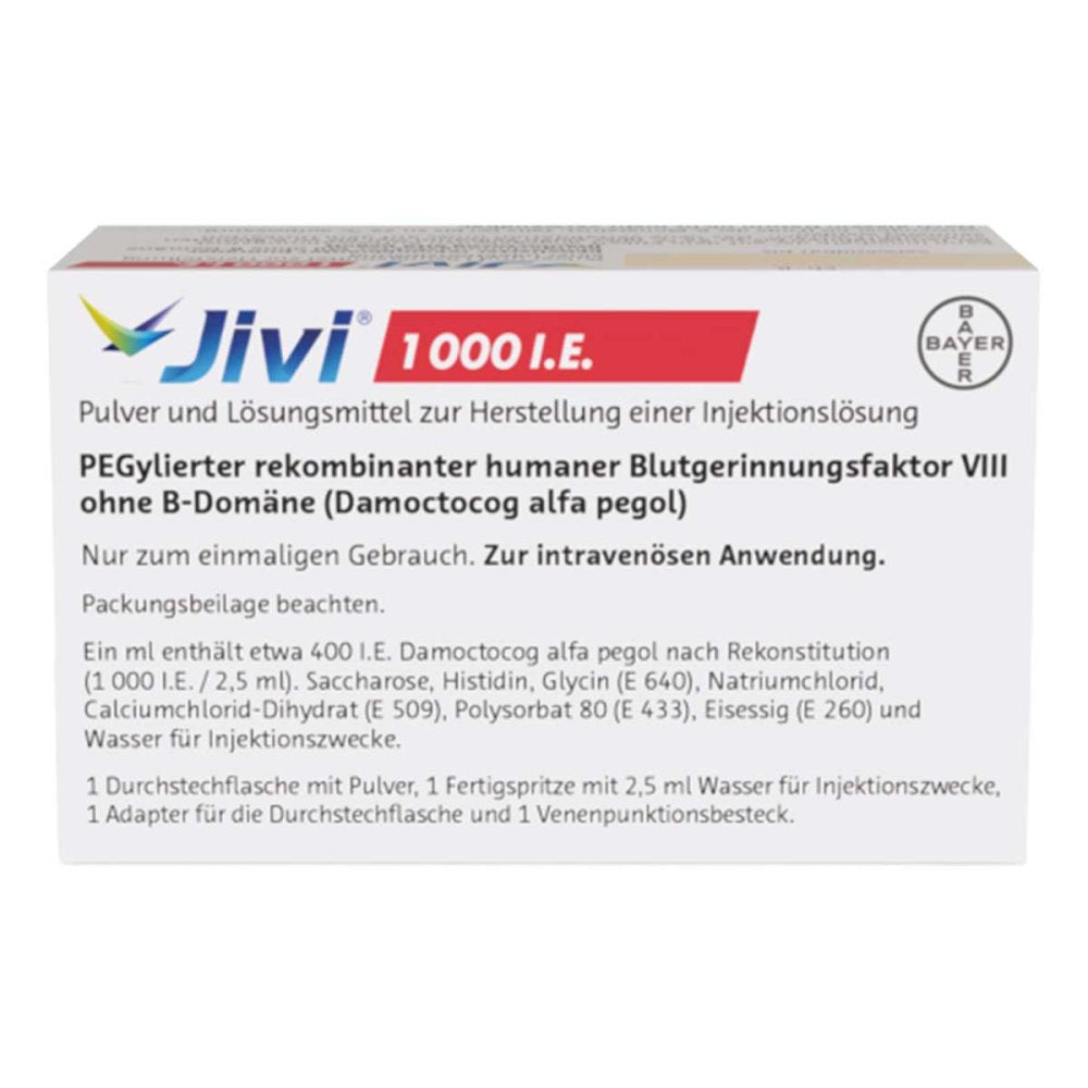 Das Produktfoto zeigt Jivi 1000 I.E. Plv.U.Lösungsm.Z.Her.E.Inj.-Lsg. (1 stk) PZN 13708982
