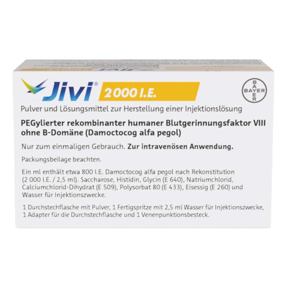 Das Produktfoto zeigt Jivi 2000 I.E. Plv.U.Lösungsm.Z.Her.E.Inj.-Lsg. (1 stk) PZN 13708999