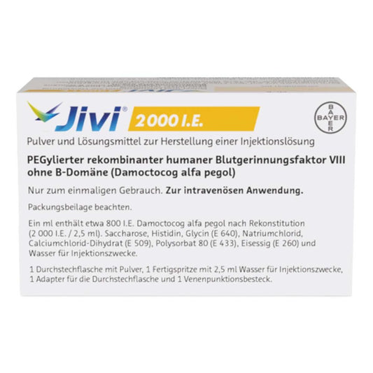 Das Produktfoto zeigt Jivi 2000 I.E. Plv.U.Lösungsm.Z.Her.E.Inj.-Lsg. (1 stk) PZN 13708999