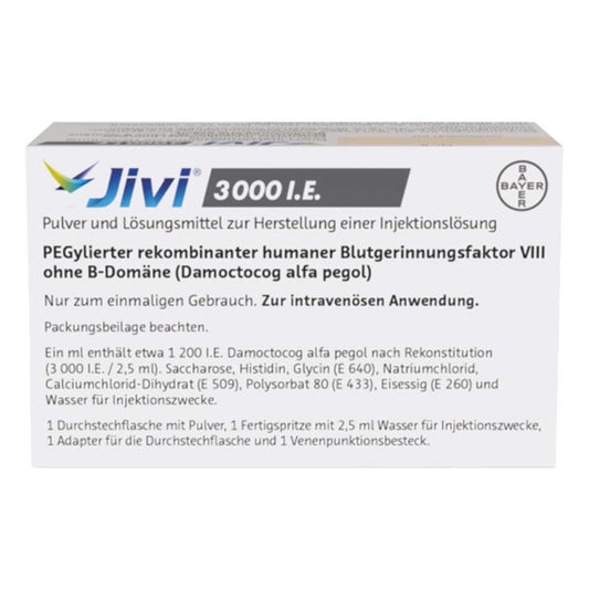 Das Produktfoto zeigt Jivi 3000 I.E. Plv.U.Lösungsm.Z.Her.E.Inj.-Lsg. (1 stk) PZN 13709007