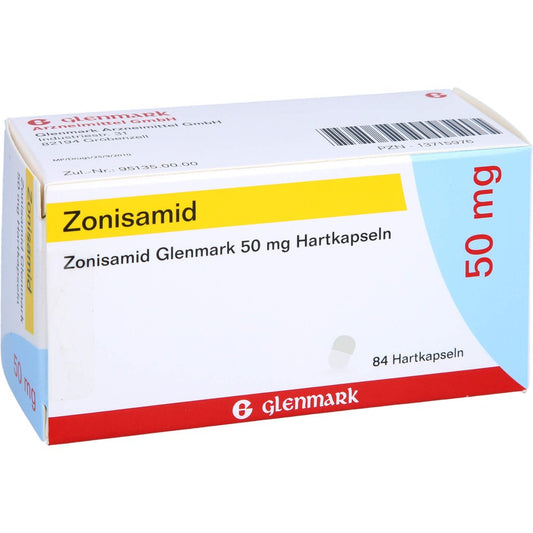 Das Produktfoto zeigt Zonisamid Glenmark 50 Mg Hartkapseln (84 stk) PZN 13715976