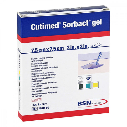 Das Produktfoto zeigt Cutimed Sorbact Gel Kompressen 7,5x7,5 Cm (10 stk) PZN 13719224