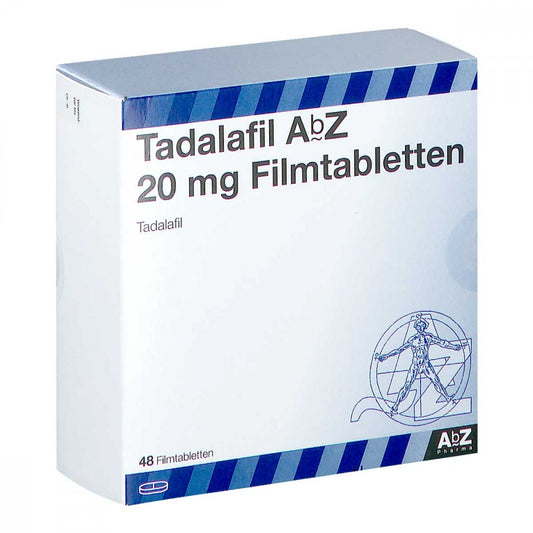 Das Produktfoto zeigt Tadalafil Abz 20 Mg Filmtabletten (48 stk) PZN 13720374